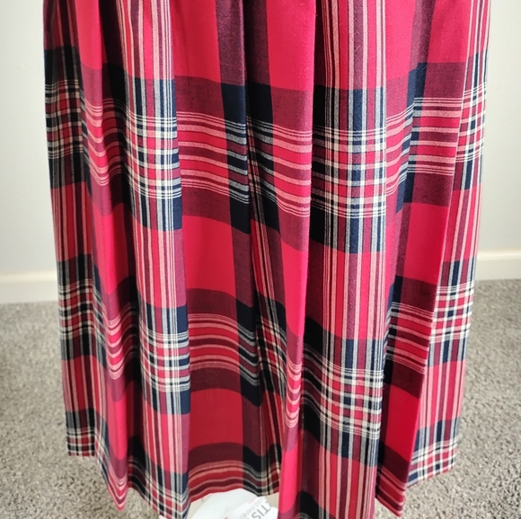 Pendleton Vintage 80s Wool Pleated Maxi Skirt Preppy Navy Blue Red Plaid Size 8 - Picture 12 of 15